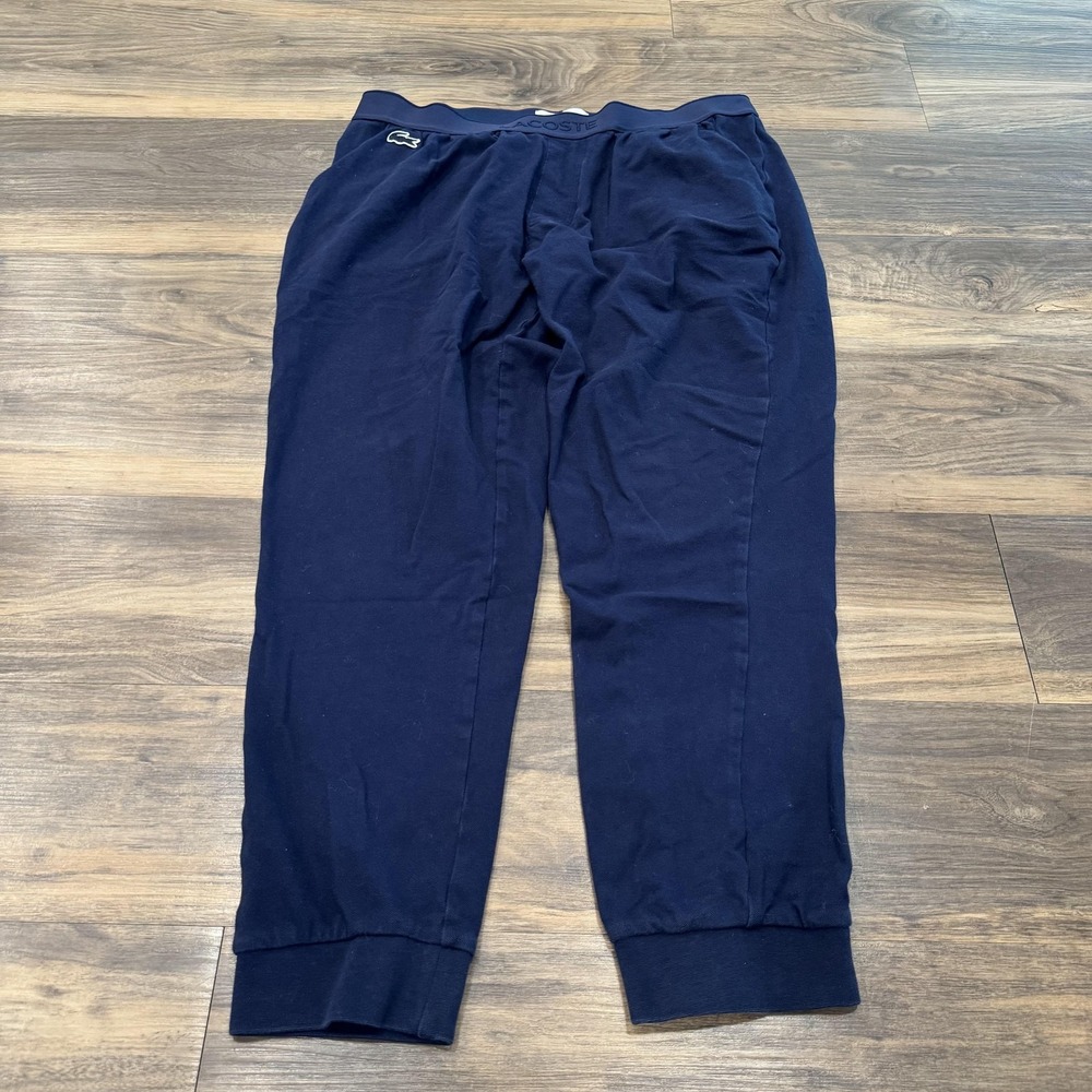 Lacoste Pants Mens Medium Navy Blue Cotton Lounge Joggers Cuffed Knit Logo